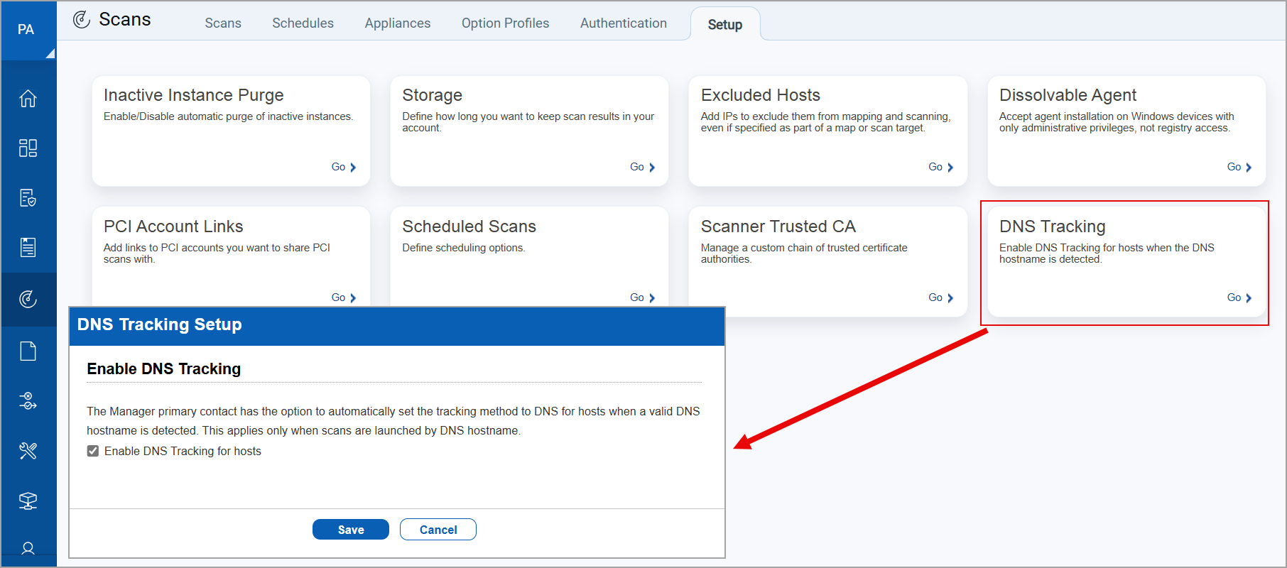 Enable DNS Tracking Setup option