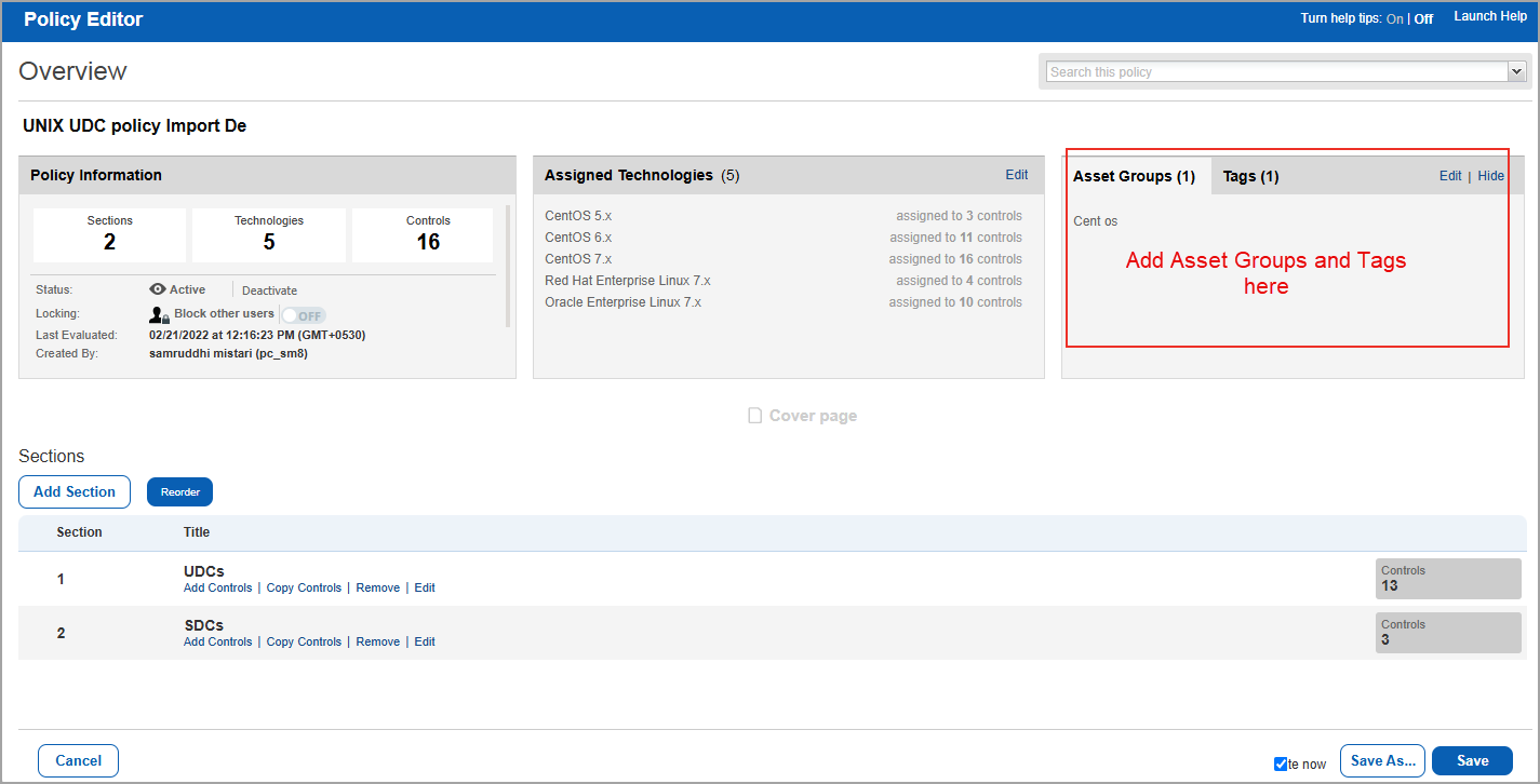 Policy with asset groups added