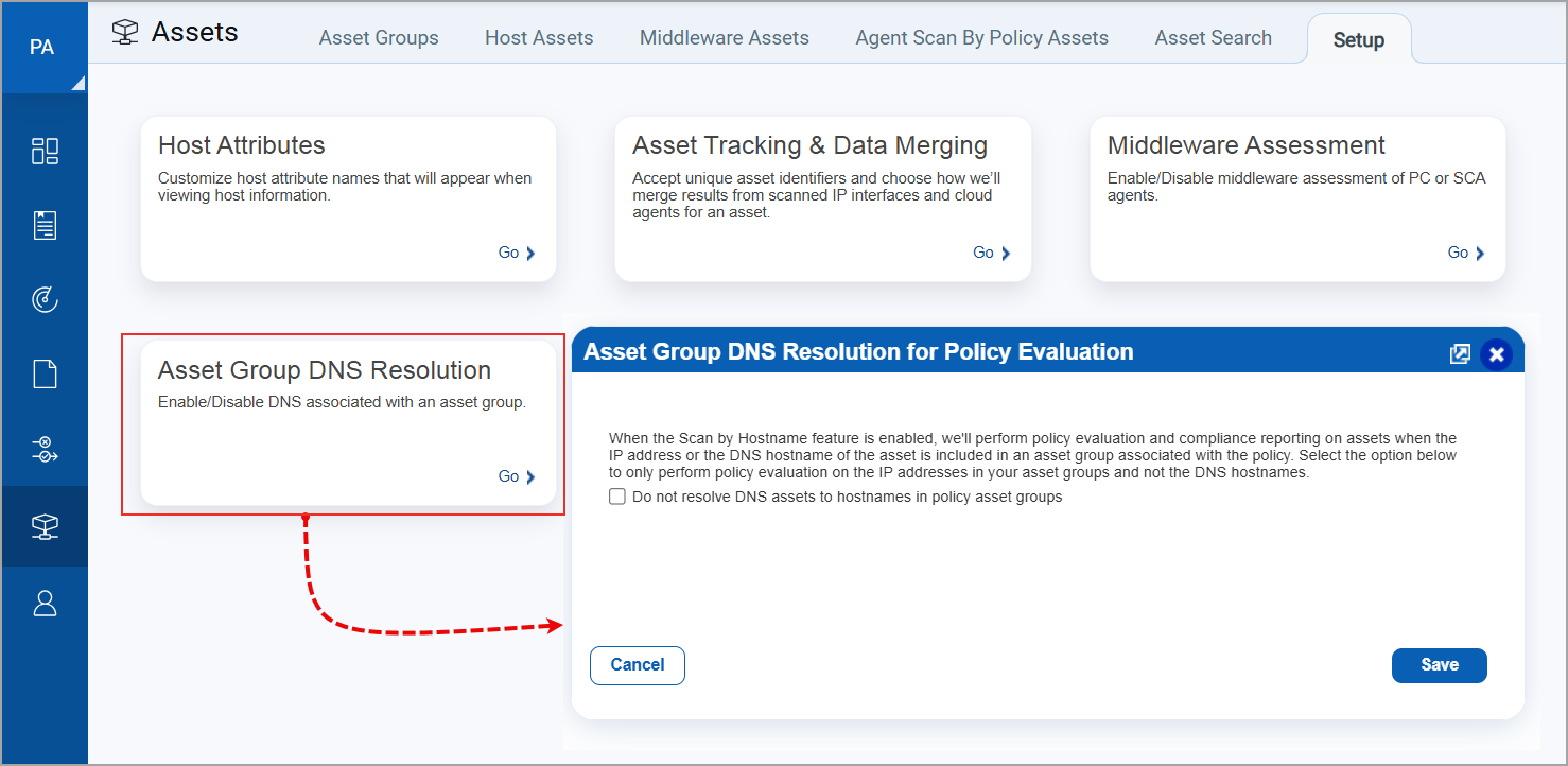 Asset Group DNS Resolution Setup option