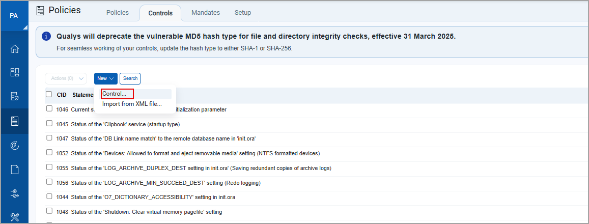 New control option in the controls tab.