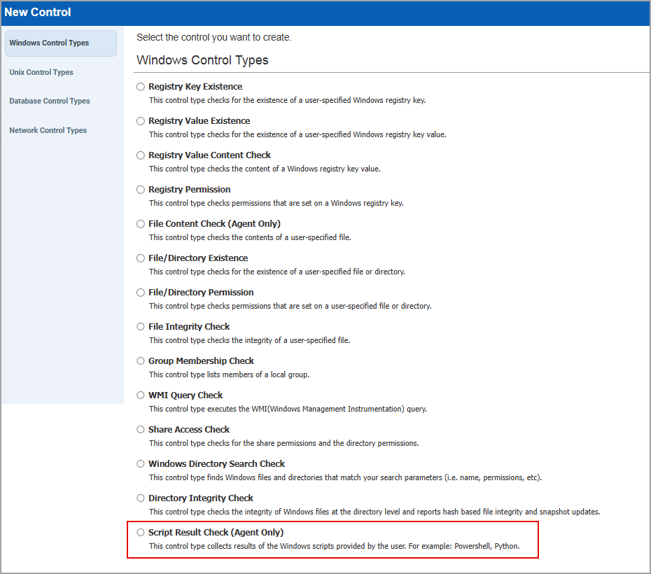 New control with Script results check option.