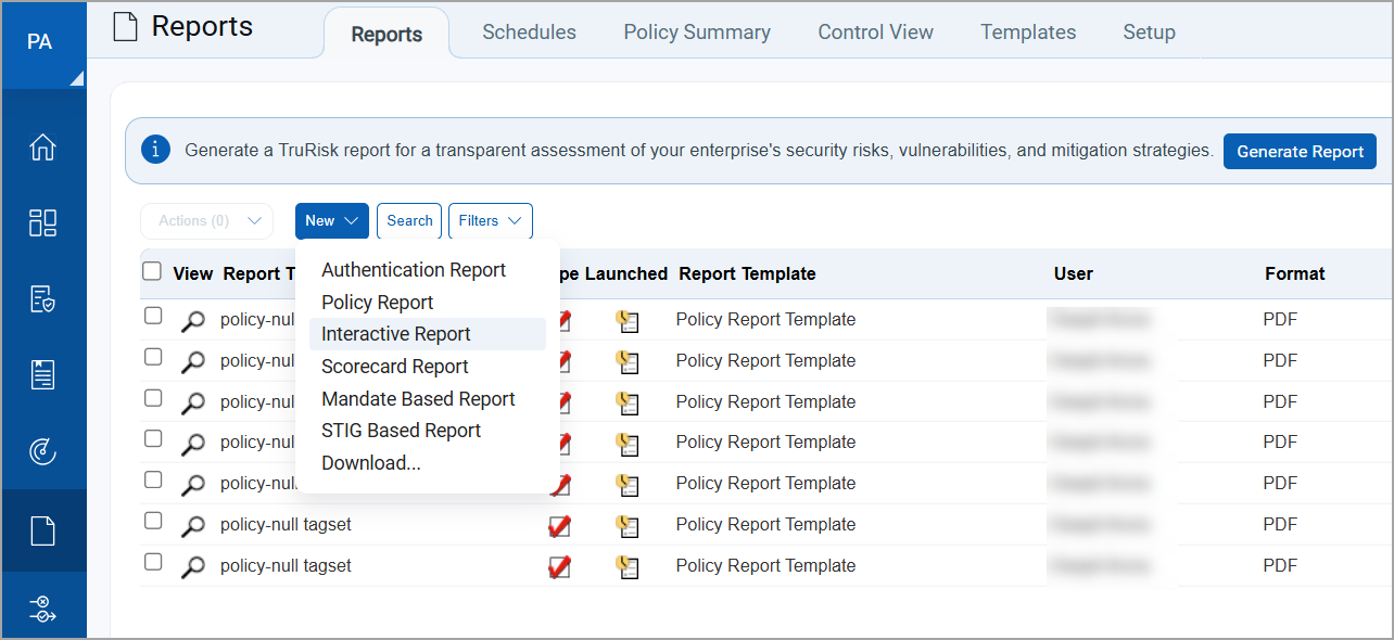 New Interactive Report menu option under Reports