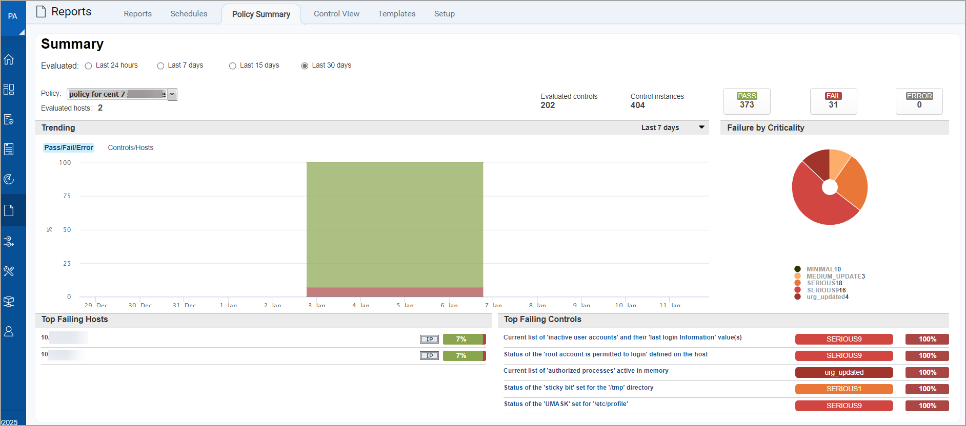 Policy Summary tab