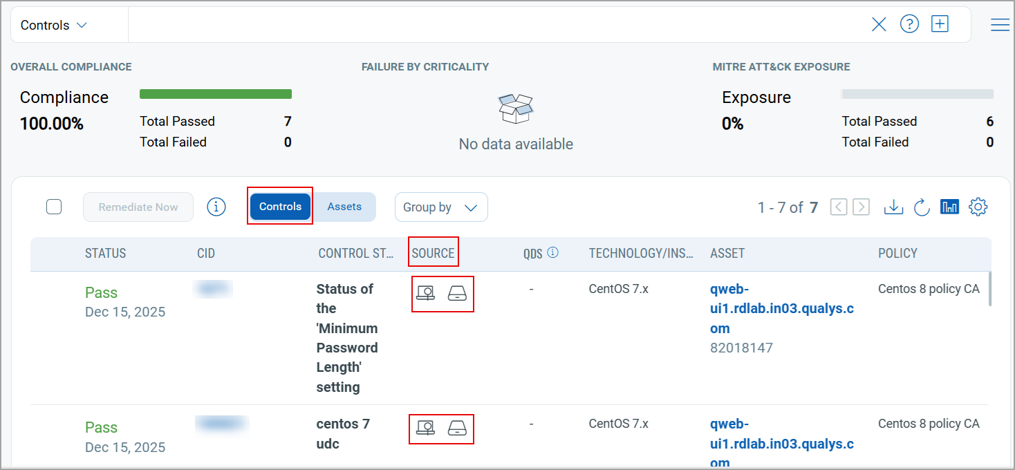 Scanner and agent icons in the Source column.