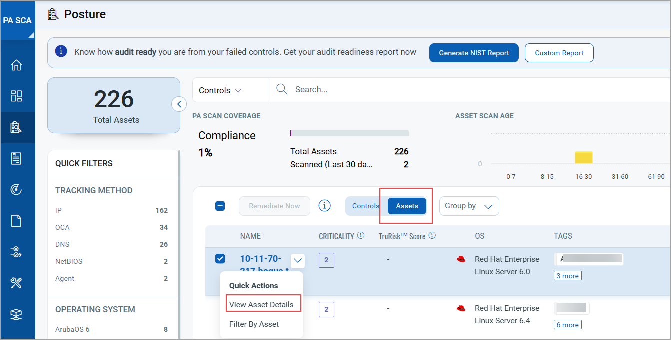 Choose View Asset Details from Quick Action menu