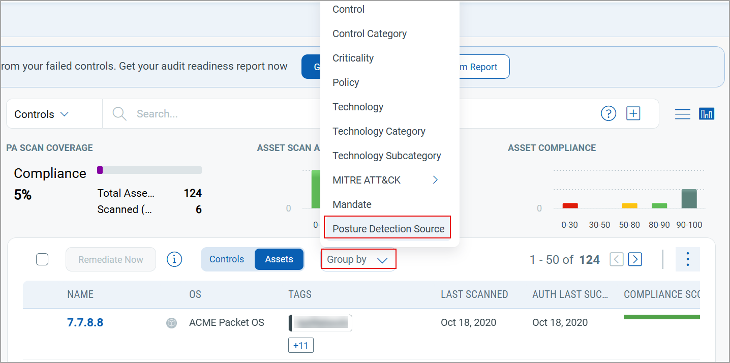 Group by Posture detection source in Assets tab.