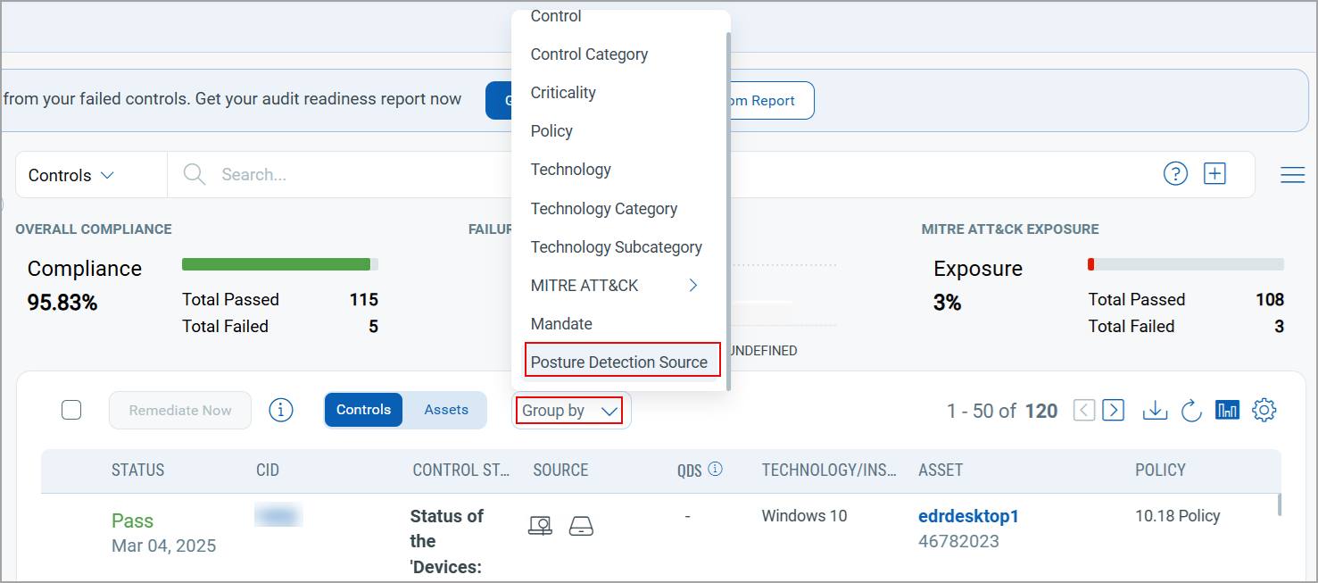 Group by Posture Detection Source option.