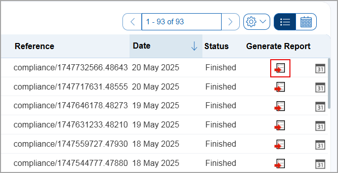 Generate Report Icon on Scans list
