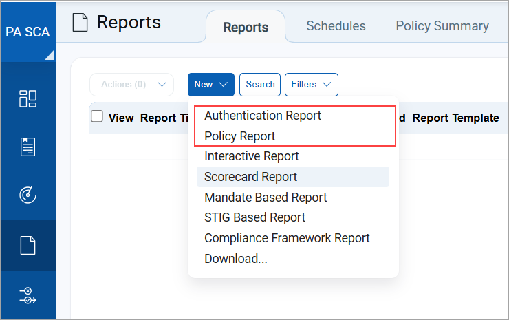 New Menu for SCA Reports