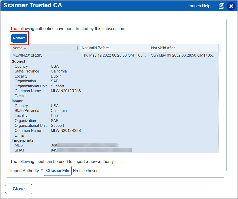 Removing the certificate authority from the list