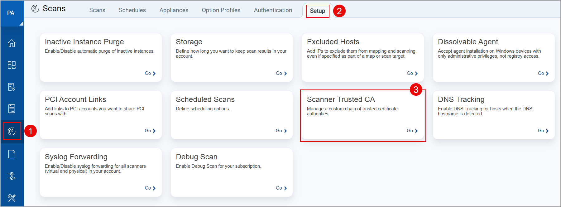 Displaying Scanner Trusted CA on dashboard.