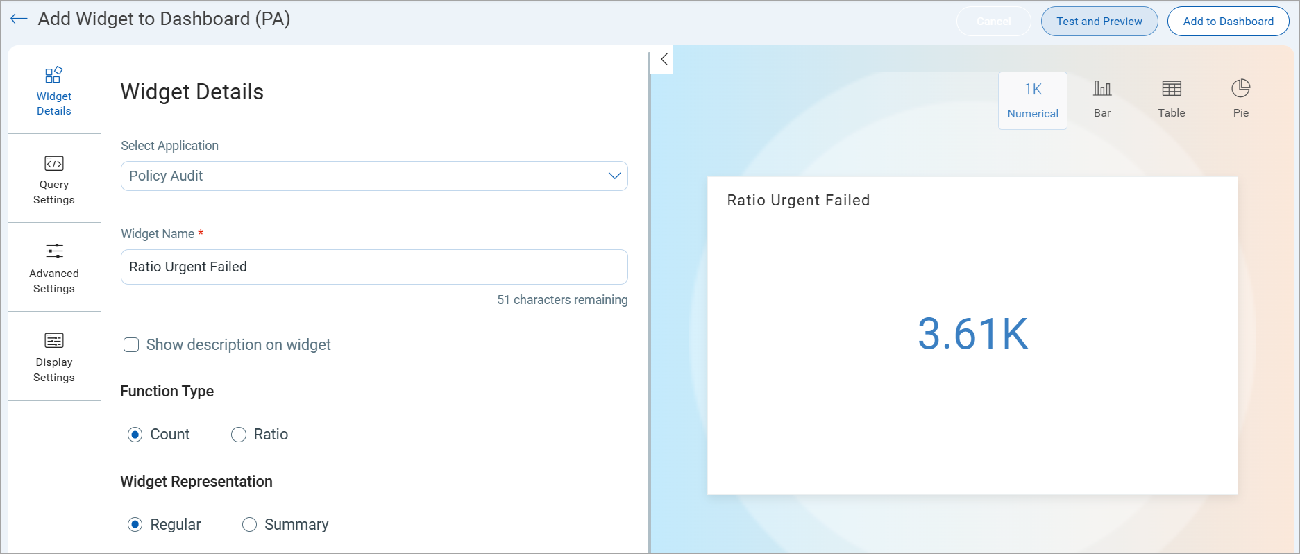 Numerical Widget Displays Count