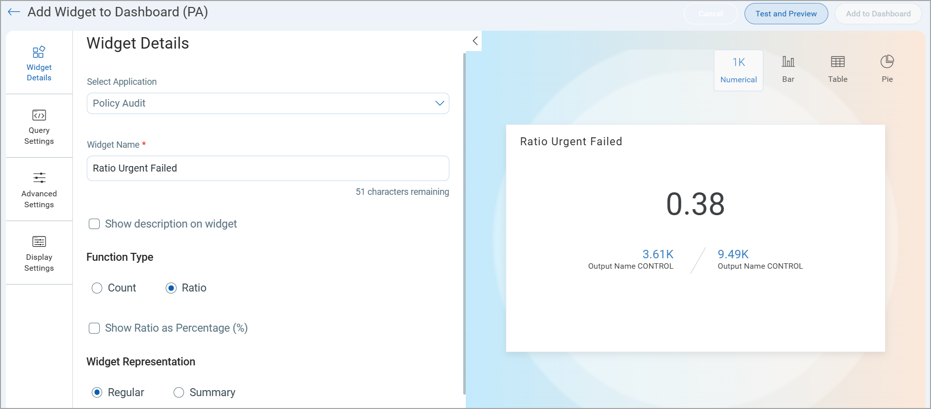 Numerical Widget Displays Ratio