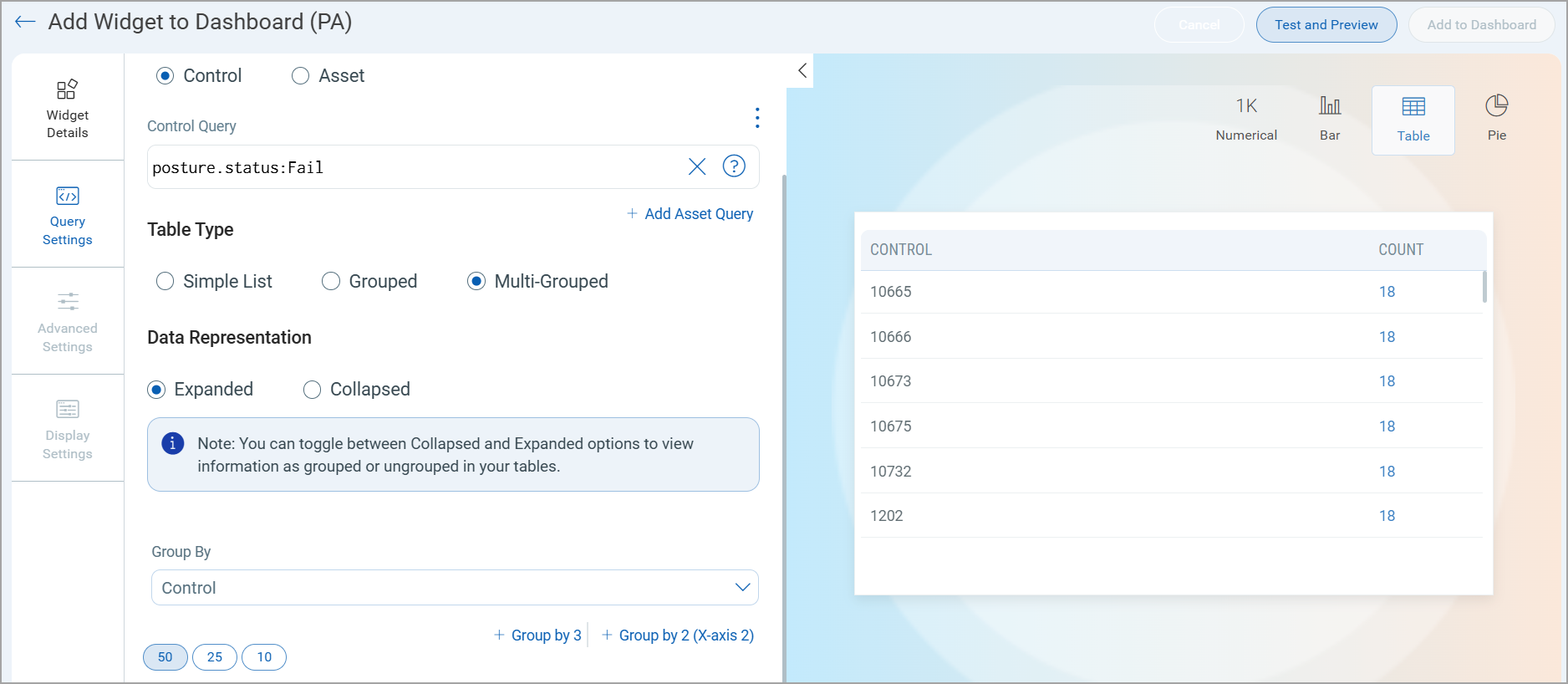 Table Widget with Expanded View