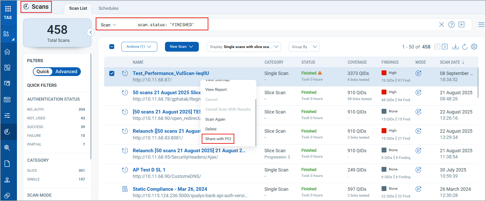 An option to share TAS Scan data with PCI Compliance.