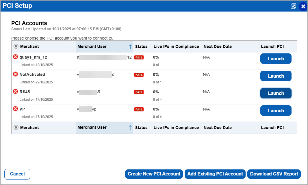 Select PCI Merchant user to share the TAS Scan Data.