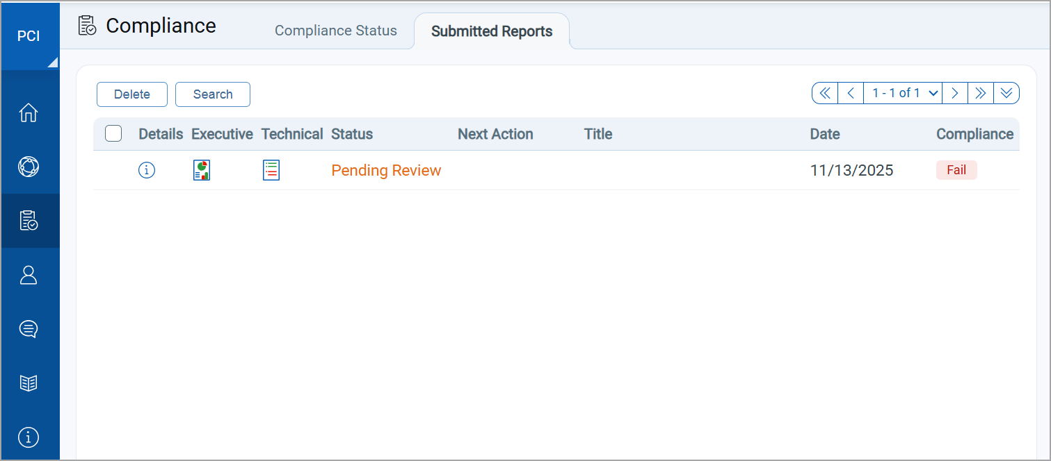 View Compliance Report status.