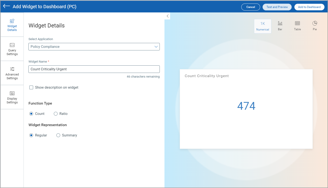 Numerical Widget Displays Count