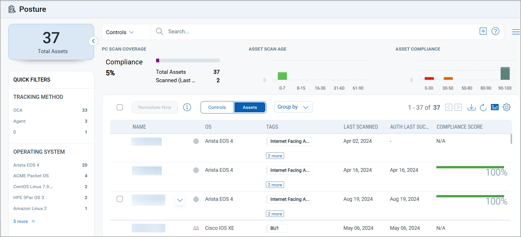Assets view of the Posture tab