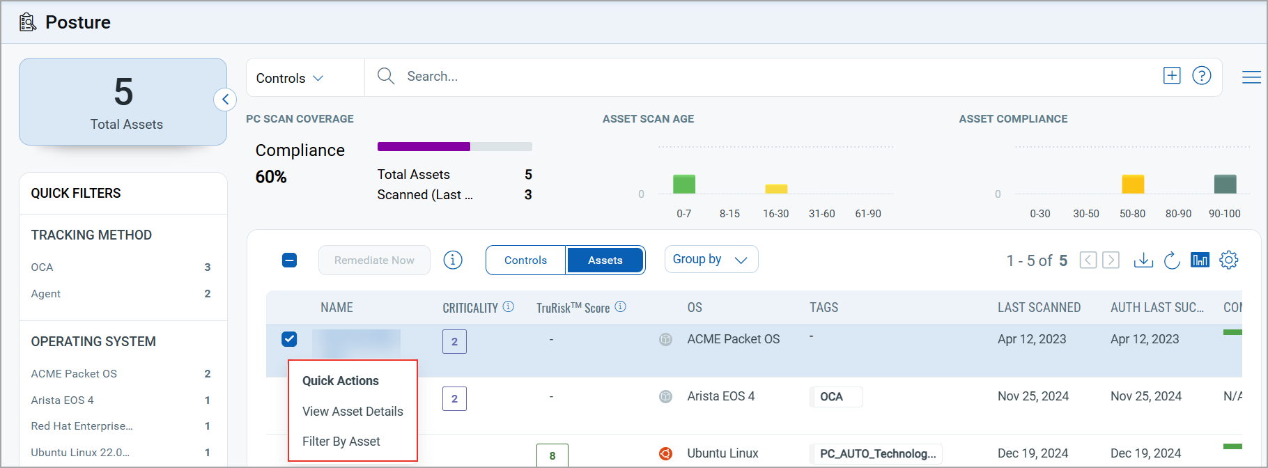 Choose View Asset Details from Quick Action menu