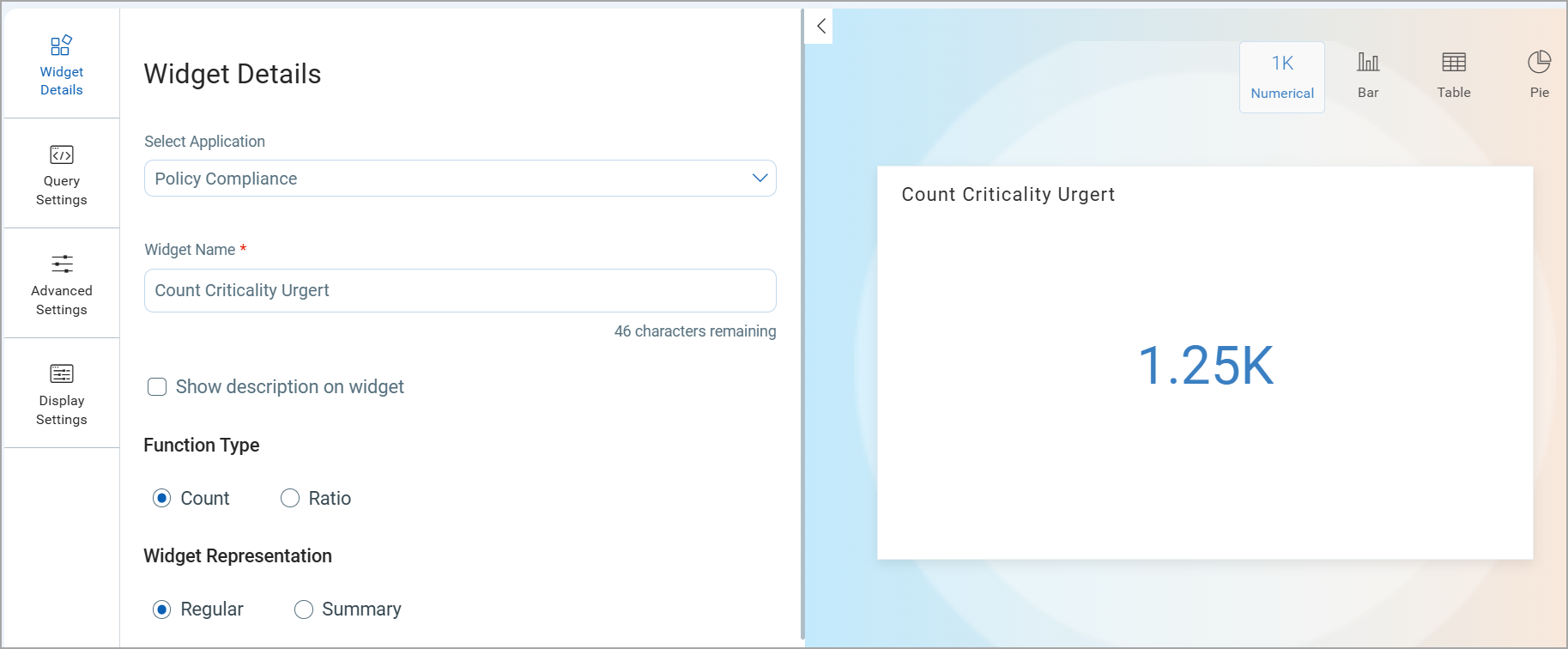 Numerical Widget Displays Count