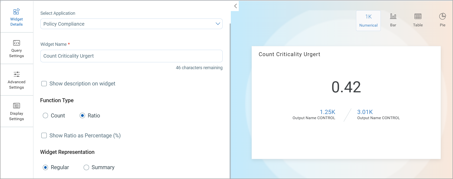 Numerical Widget Displays Ratio
