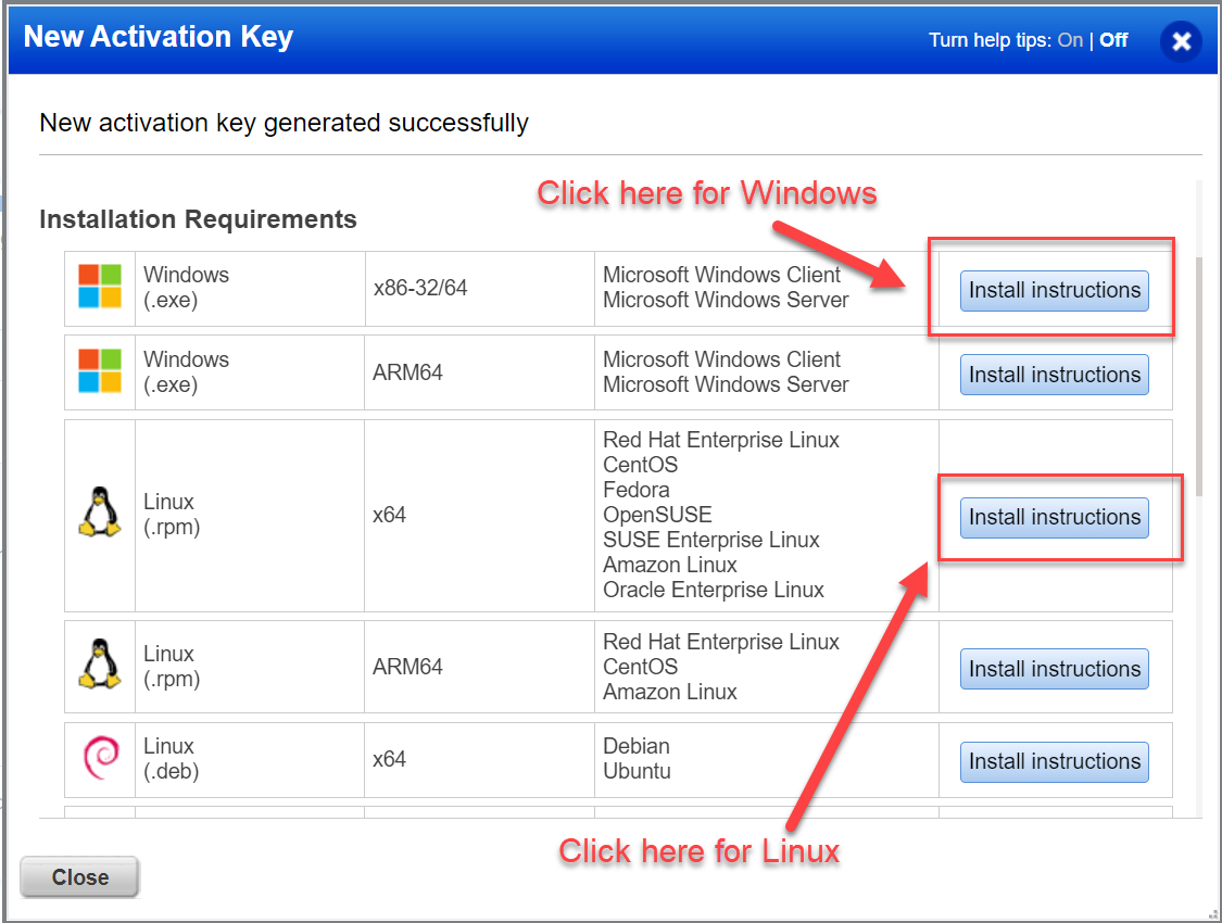 Install Instructions option for Windows.