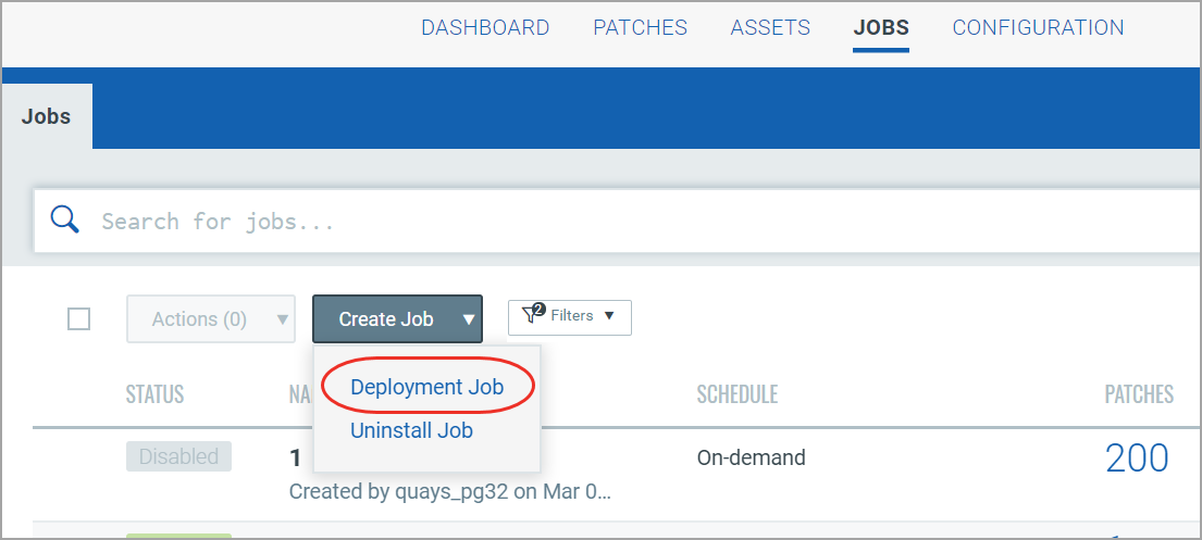Deployment Job option.