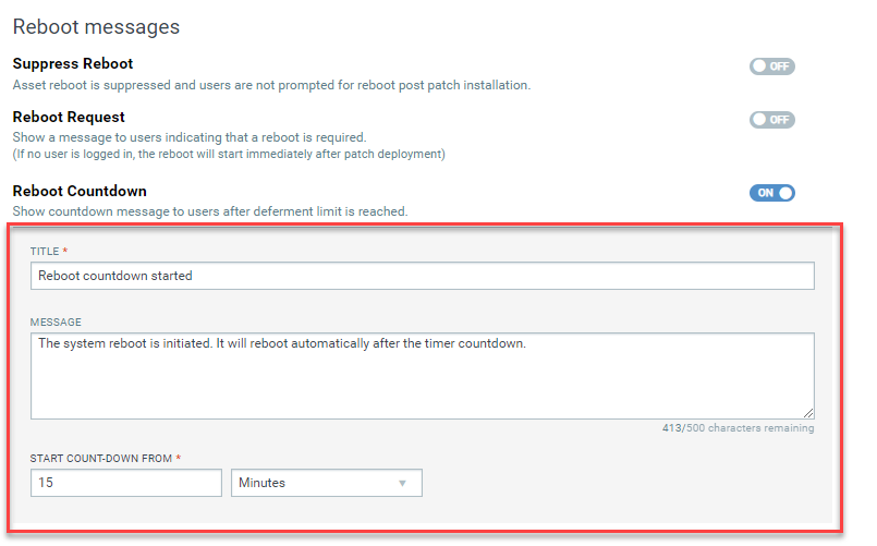 Reboot countdown settings