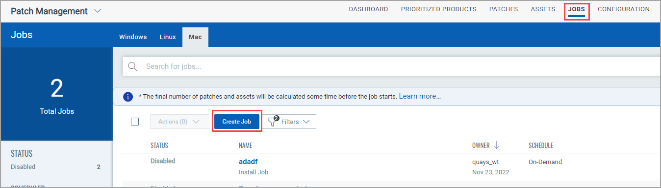 Create Mac Job