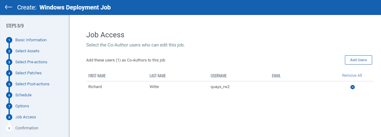 Job access screen shows co authors for the job.