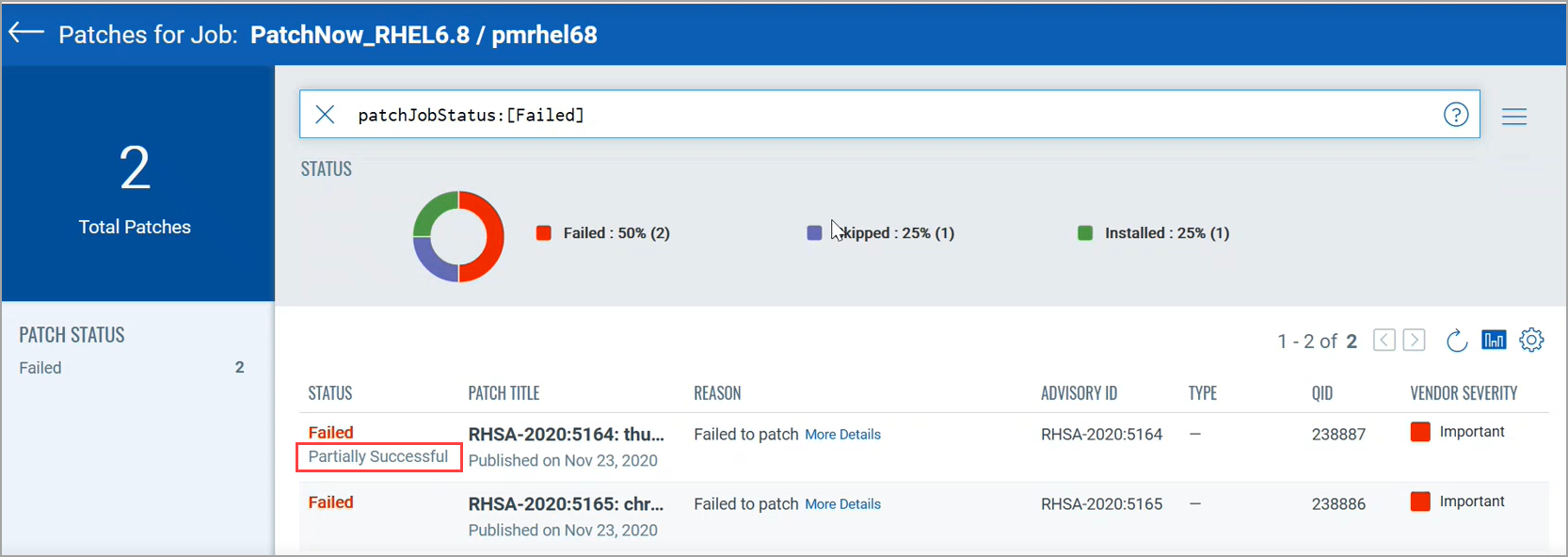 Partially Successful text for Failed Linux Patch