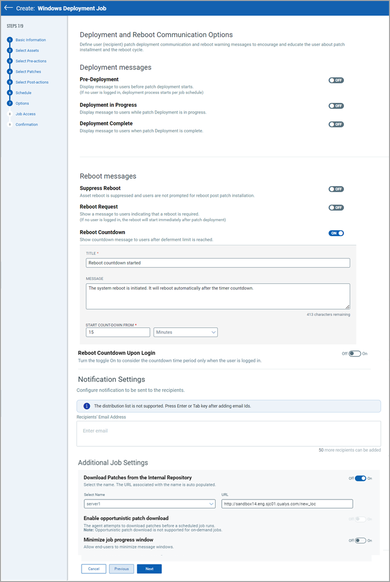 Deployment and Reboot Communication Options.