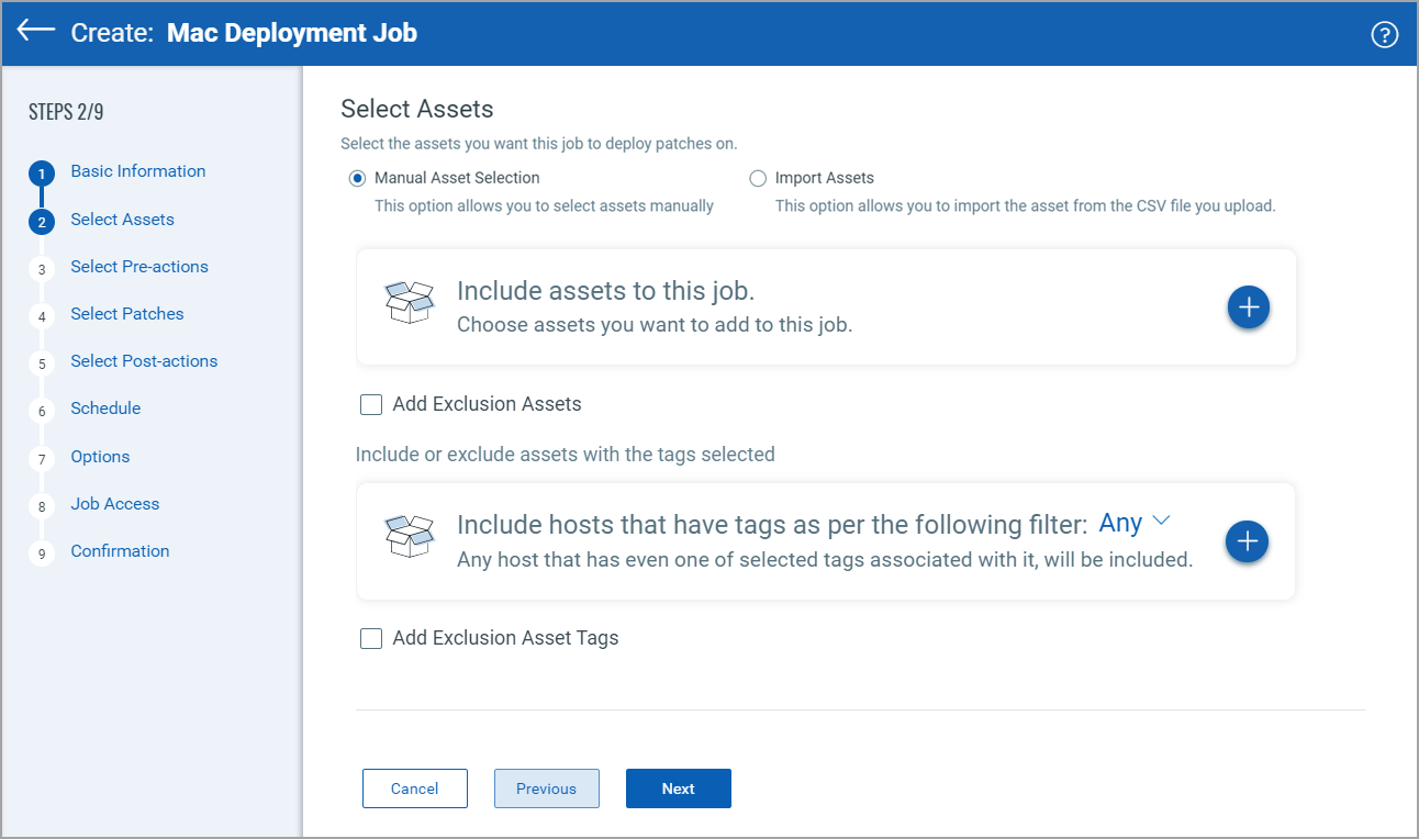 Mac deployment job - Select Assets step.
