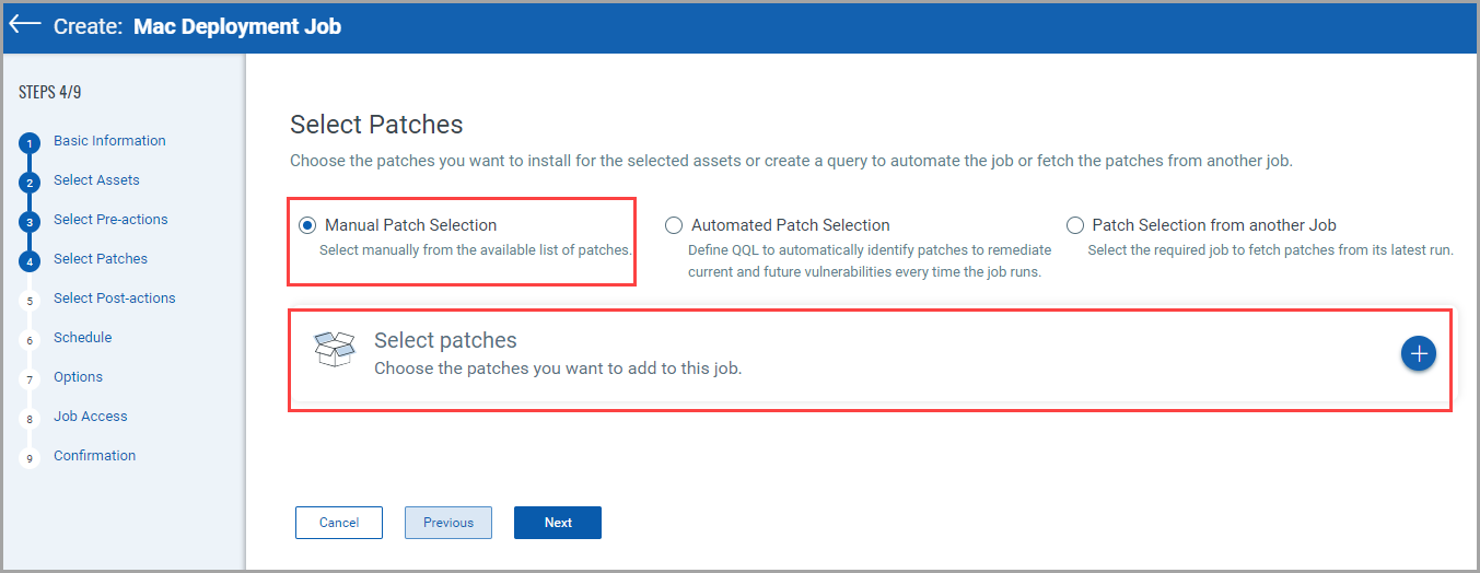 Manual Patch Selection for Mac Job