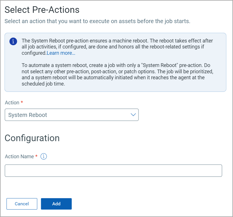 Job with only system reboot pre-action.