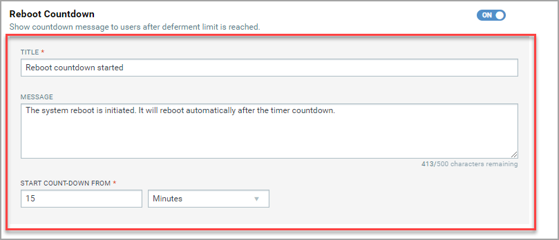 Reboot countdown settings