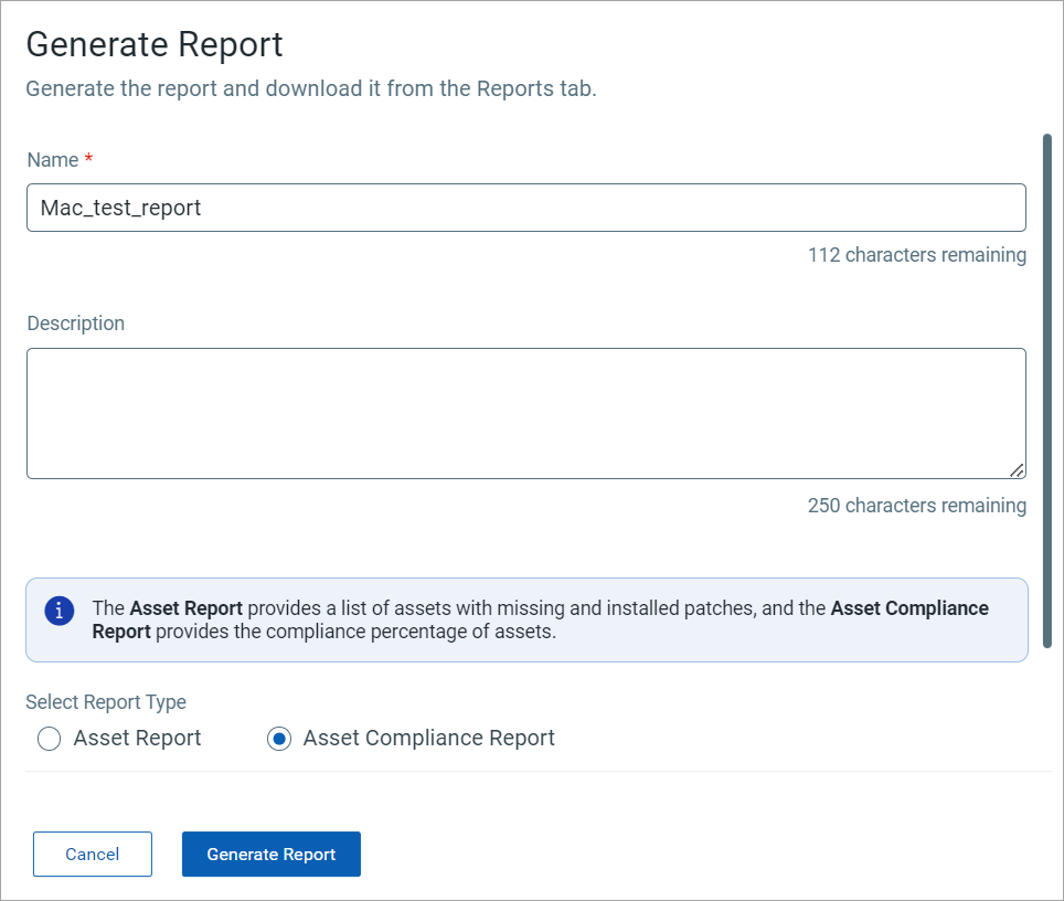 report generation message - Windows and Mac.