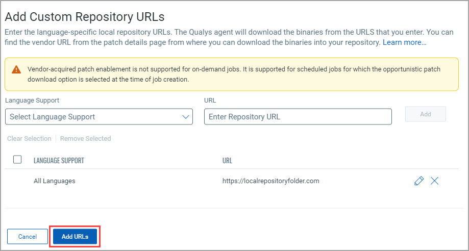 last step of adding custom repository URLs.