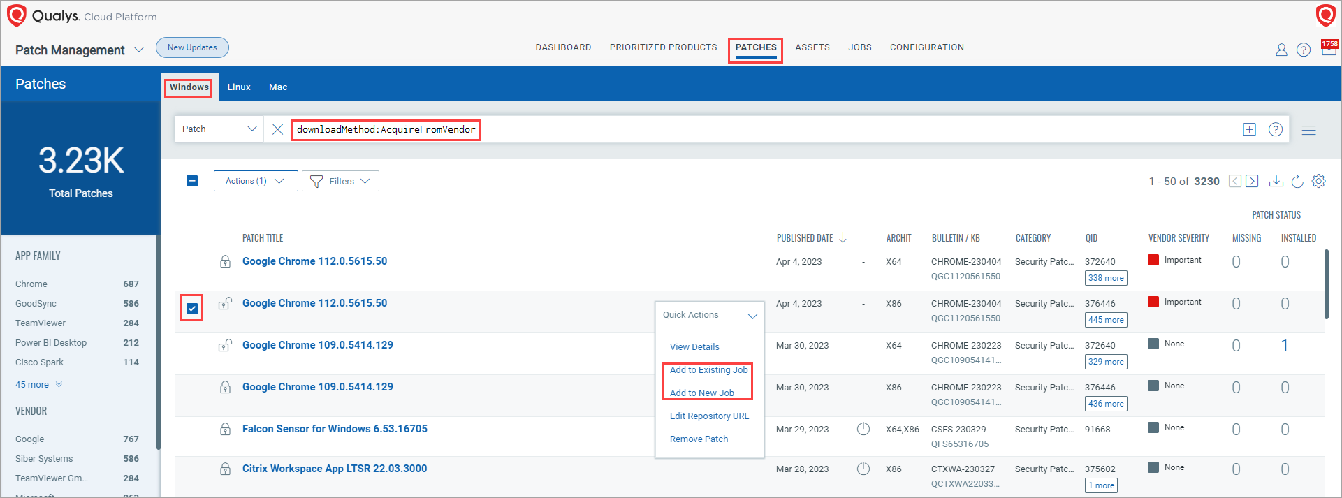 Add patch to an existing or new job.