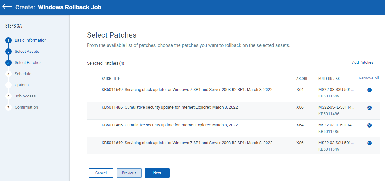 Patches for the rollback job