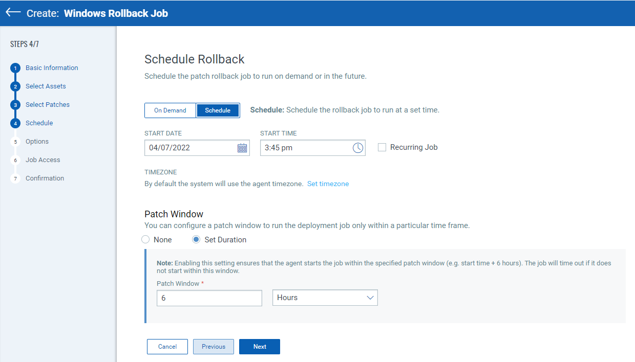 Schedule patch rollback