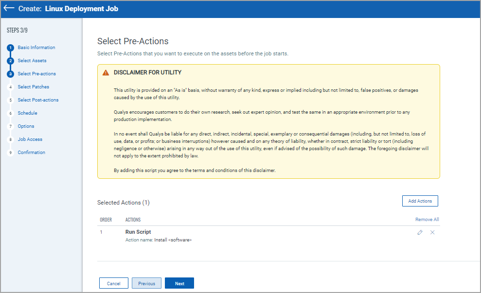 Pre actions for Linux job