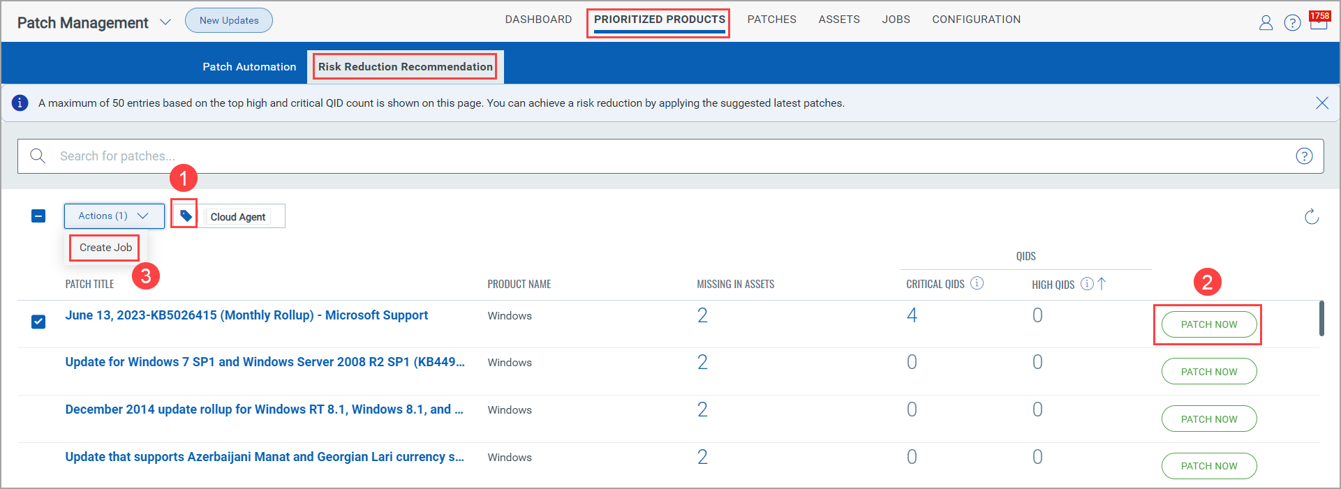 Risk Reduction Recommendation tab.