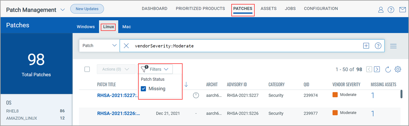 Filters for Linux Assets
