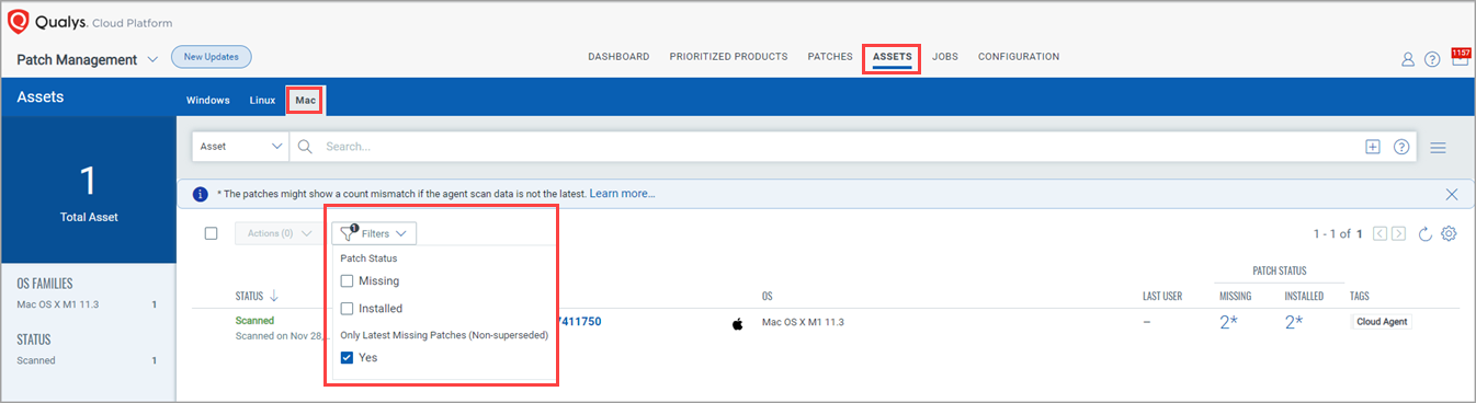filters for mac assets from assets tab