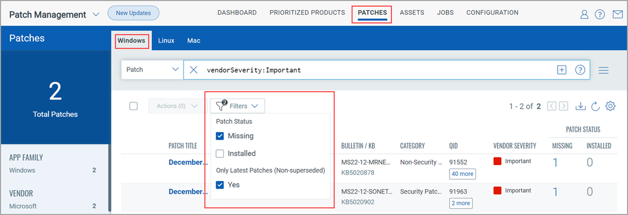 Filters for Windows Assets
