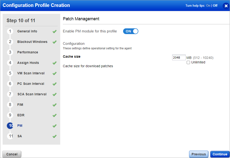 CA configuration profile - Enable PM module.