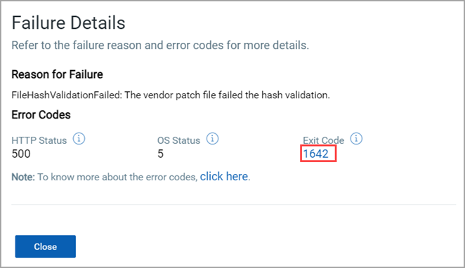 Failure Details popup.