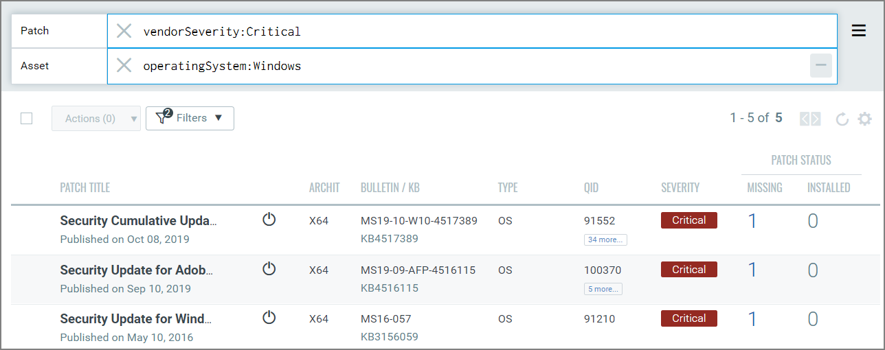 Use the operatingsystem token to see Windows patches.